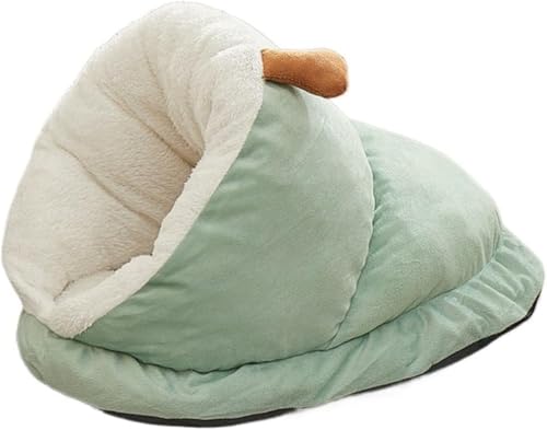 ペットベット 猫 ベッド ペット用寝袋 保温防寒 ペットハウス もこもこ ぐっすり眠れる あったか猫ハウス 暖かい マット クッション 猫洞窟 洗える ドーム型 室内用 猫犬小動物用寝床 寒さ対策 (L,グリーンです)