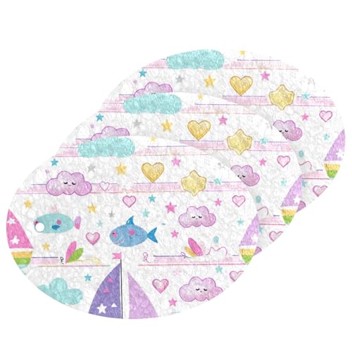 Sailboat Island - Esponjas absorbentes y limpias, diseño de rayas arcoíris de dibujos animados, borrador mágico, esponjas de limpieza sin esfuerzo para uso doméstico (3 unidades)