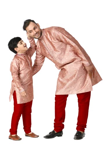 Image of Pro-Ethic Style Developer Women's Jacquard Silk Printed Father And Son Matching Dress Kurta Pyjama Set Ethnic Wear (Combo) B-115