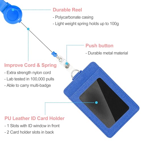 Image of Conisy ID Badge Holder with Retractable Lanyard, Vertical PU Leather ID Badge Card Holder with 2 Card Slots for Women Men (ID Badge Holder Navyblue)