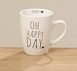 Tasse mit Henkel 350ml Bloominghome Tasse mit Henkel weiß OH Happy Day 350ml Porzellan Kaffeebecher