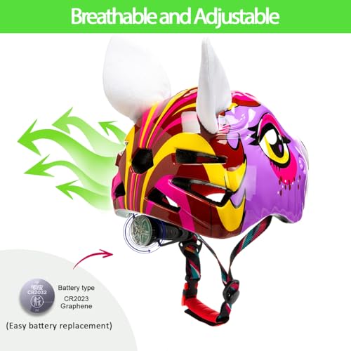 Unicorn Toddler and Kids Bike Helmet Adjustable and Multi-Sport for Child Boys and Girls.for Bicycle Skateboard Skating Scooter Helmet with Rear Light — view 6