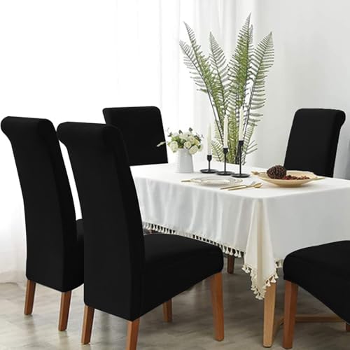 Soft Spandex High Back Chair Covers Set of 4 Pack Washable Dining Room Large Chair Protector Removable Dining Chair Slipcover Seat Cover For Home Kitchen Hotel Banquet Wedding Decor (Black)