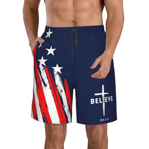 I Believe John 3 16, Christian, Cross Mens Swim Trunks Board Shorts Quick Dry Summer Mens Beach Shorts with Pockets