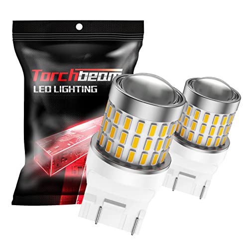 Torchbeam 7443 LED Bulbs, Amber T20 7440 7441 7444 W21W Turn Signal LED Bulbs, Ultra-Bright 3000LM Wedge Tail Light with Projector, Replacement for Parking Signal Brake Side Marker Light, Pack of 2