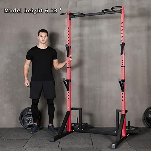 CANPA Multifunction Power Rack with Pull up Bar, Heavy Capacity and Adjustable Squat Stand Rack for Home Gym Equipment, Power Rack Cage… (Red)