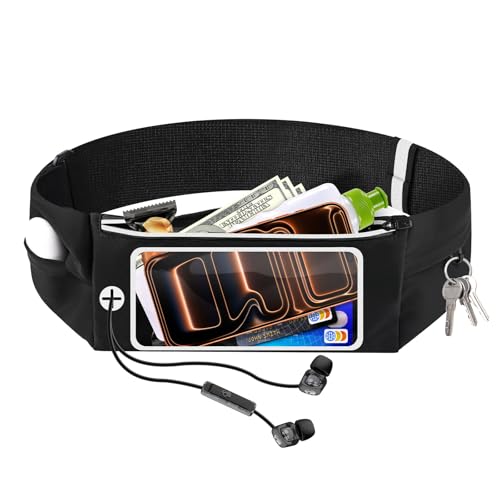 Razobws Riñonera Running Hombre con Pantalla Táctil de 6.9'', Cinturón Ajustable para Correr con Rayas Reflectantes para Mujer Actividades al Aire Libre para iPhone 17 16 15 14 Pro Max Samsung S25 S24