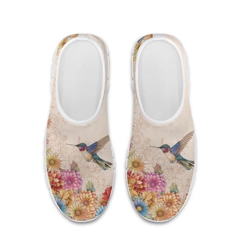 Image of Hummingbird Floral Print Lightweight Walking Shoes for Women Mesh Casual Sneakers Size 5-10.5