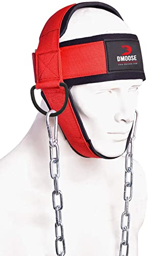 DMoose Neck Harness, Increases Neck Core Strength and Supports Injury Recovery - Neck Exerciser with 30' Heavy Duty Steel Chain, Adjustable Head and Chin Neoprene Strap, Neck Trainer for Home and Gym