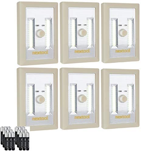 Battery (Included) Operated Adjustable Brightness LED Night Lights, 200 Lumen Cordless COB LED Light Switch, Wall Wireless Mount Under Cabinet, Tap Light, Shelf, Closet, Garage, Kitech & RV (6 Pack)