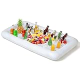 PIAMIG Inflatable Serving Bar with Drain Plug, Salad Buffet Drinks Food Inflatable Cooler Tray Easy to Blow Up for Party, Picnic, Graduation & Camping 51" x 24" x 4.5" (White, 1 PCS)