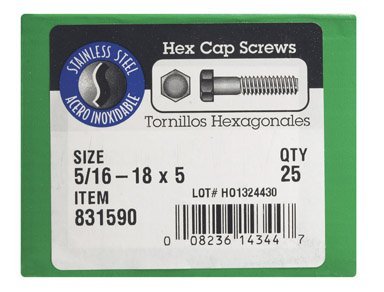 Vis hexagonale en acier inoxydable 5/16-18 x 5 pouces lot de 25 Hillman 831590