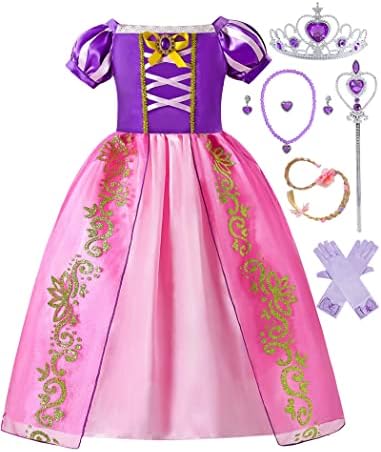 Aoiviss Girls Rapunzel Costume Princess Dress Up Clothes for Birthday Halloween Cosplay, Purple