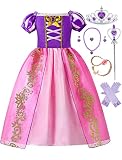 Aoiviss Girls Rapunzel Costume Princess Dress Up Clothes for Birthday Halloween Cosplay, Purple