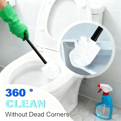 Image of Matte Black Toilet Brush and Holder Set, NEWRAIN Wall Mounted Toilet Bowl Brush with Long Handle, Stainless Steel Toilet Brushes for Bathroom-Space Saving