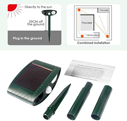 Clever sprouts Dog Cat Repellent, Ultrasonic Animal Repellent with Motion Sensor and Flashing Lights Outdoor Solar Powered Waterproof Farm Garden Yard Repellent, Cats, Dogs, Foxes, Birds, Skunks, Rod