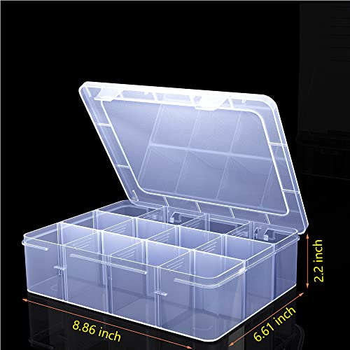 Image of Large Clear Organizer Box,12 Grids Organizer Box with Removable Dividers for Jewelry,Bead Storage,Plastic Compartment Container for Tool Tackle(8.8 x 7.1 x 2.3 in)