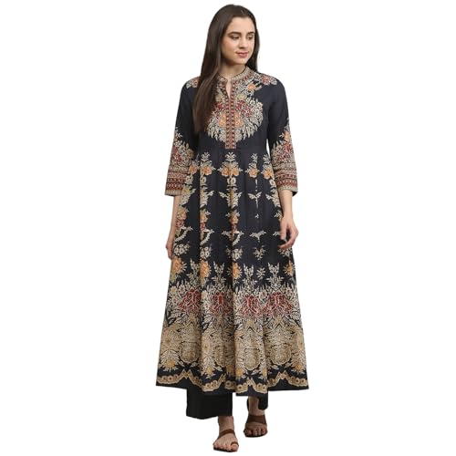 Image of Biba Printed Cotton Kalidar Casual Kurta With Palazzos