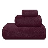 MyOwn Ultra Soft 3 Pack Cotton Towel Set, Contains a Bath Towels 28x55 inch, a Hand Towels 16x24 inch & a Wash Coths 12x12 inch, Ideal Everyday use, Compact & Lightweight - Burgundy