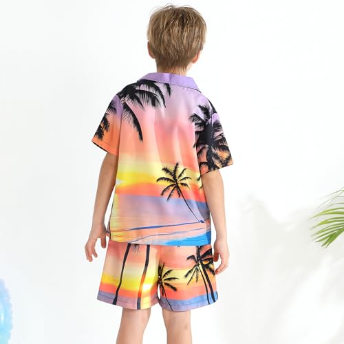 Image of Weixinbuy Boys Summer Outfits Short Sleeve Hawaiian Shirt and Shorts Vacation Set for Kids Summer Clothes Set