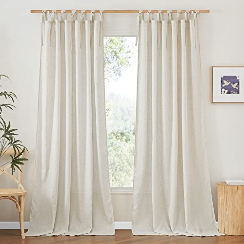NICETOWN Thick Linen Curtains 84 inch Length 2 Panels Set, Tie Top Light Filtering...