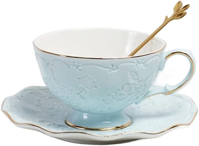 European Fresh Ceramic Coffee Cup and Plate Set Bone China Office Afternoon Tea Tableware (Argento Light Grey)