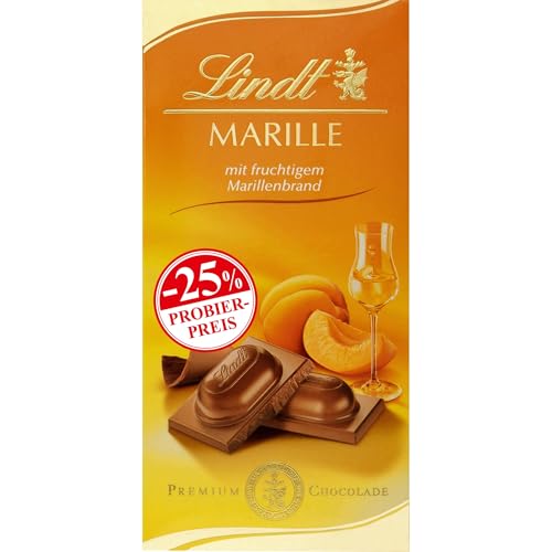 Lindt Schokolade Tafel Marille, Promotion | 100g | Vollmilch-Schokolade mit fruchtigem Marillenbrand, alkoholhaltig | Schokoladentafel | Schokoladengeschenk