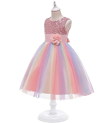 Flower Girls Sequins Rainbow Dress Birthday Party Pageant Ball Gown Prom3