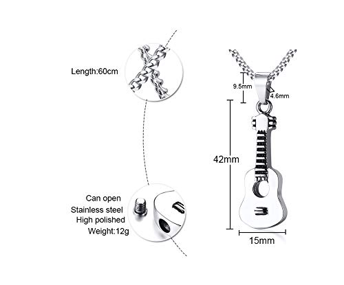 VNOX Keepsake Memorial Jewelry Stainless Steel Guitar Shape Cremation Ash Urn Pendant Necklace for Unisex2