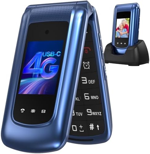 4G Klapphandy Seniorenhandy mit Großen Tasten Handy, Dual-SIM Flip Mobiltelefon mit Ladestation | SOS Notruffunktion | Kurzwahl | Taschenlampe | FM-Radio | 2,4+1.77 Zoll Dual Farbd