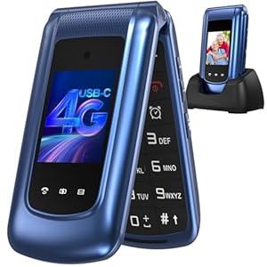 4G Klapphandy Seniorenhandy mit Großen Tasten Handy, Dual-SIM Flip Mobiltelefon mit Ladestation | SOS Notruffunktion | Kurzwahl | Taschenlampe | FM-Radio | 2,4+1.77 Zoll Dual Farbdisplay | Blau