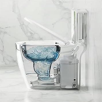 SUPERFLO Upflush Toilet Basement with 600W Macerating Toilet System, One Piece Toilet & AC Toilet Pump Max Pumping to V26.2 & H262 Feet, 3 Water Inlets for Bathroom Sink & Tub