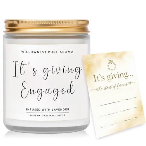 WILLOWNEST Engaged Candle with Card Engagement Gifts for Couples - 7oz Lavender Scented Candles Gift for Newly Engaged Couples Engagement Gift for Her Women Best Engaged Gifts