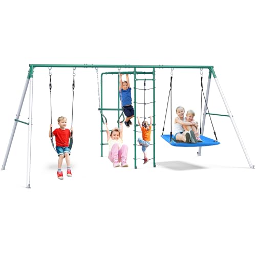Hapfan Swing Sets for Backyard with Monkey Bars, Belt...