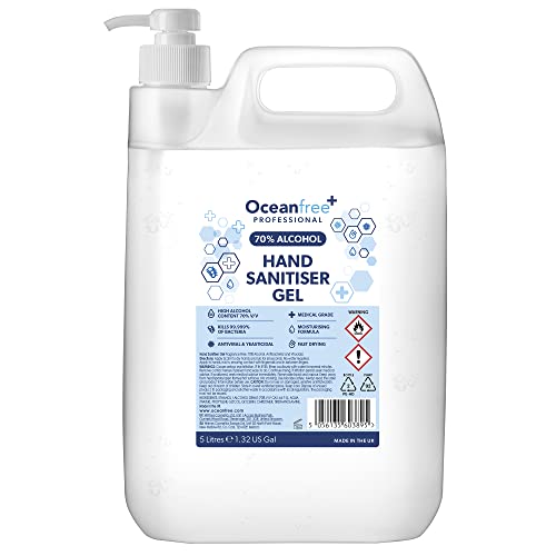 70% Alcohol Hand Sanitiser Gel - 5L Litres with pump - Certified Surgical/Medical Grade - Made in the UK (Single)