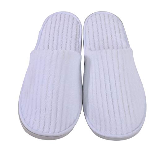 5 Pairs Spa Slippers for Guests, Coral Fleece Disposable Slippers Closed Toe Spa Slippers for Women and Men (White)