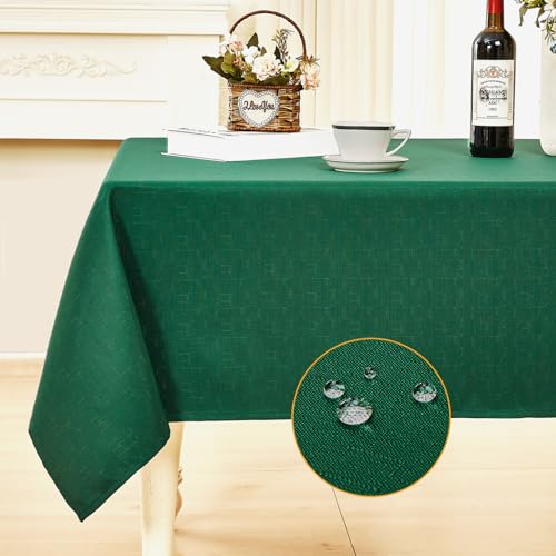 Ahomuily Rectangle Linen Textured Tablecloth Waterproof and Wrinkle Free Farmhouse Table Cloth Stain Resistant Decorative Fabric Table Cover for Dining/Indoor/Outdoor (Green 60 x 104 Inch)