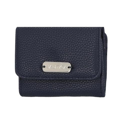 Nautica Rower's End Small Wallet for Women, RFID Blocking Slim Credit Card Holder with Zipper Coin Pocket, Bifold Compact Wallet with ID Window in Indigo