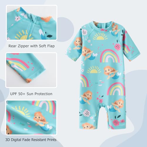 Aisyee Toddler Baby Girls Rash Guard Sunsuits for Girls One Piece Swimsuits UPF 50+ Short Sleeve Bathing Suit Beachwear3