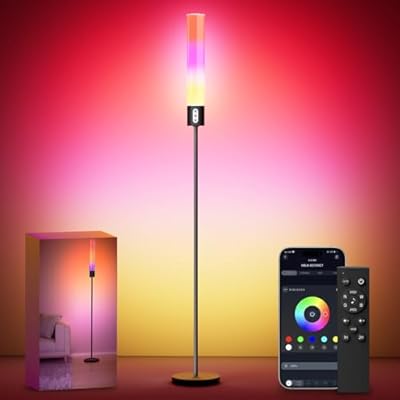 luckystyle RGBICW Floor Lamp, 1500Lumen Smart Floor Lamps with Music Sync and 16 Million DIY Colors,Dimmable Modern Floor Lamps with Remote and Bluetooth APP Control LED Lamp for Bedroom Living Room