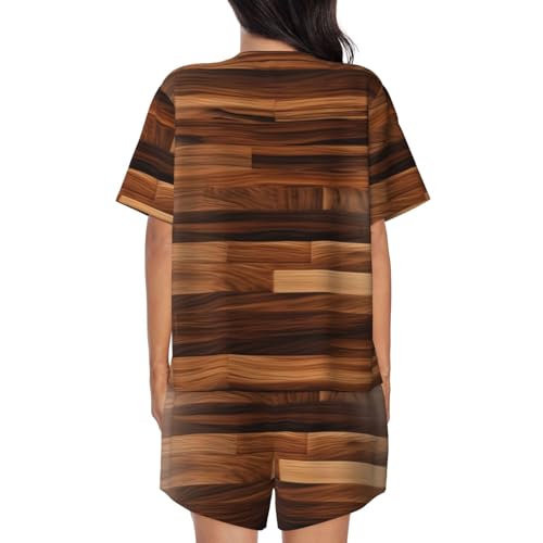 Pyjama femme doux ensemble short et haut col rond grain de bois