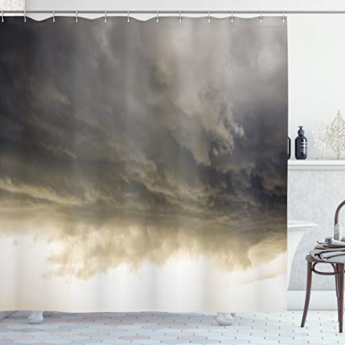 Ambesonne Clouds Shower Curtain, Heavy Storm Clouds in Dark Sky Hurricane Weather Cloudscape Mass of Liquid Droplets Image, Cloth Fabric Bathroom Decor Set with Hooks, 69