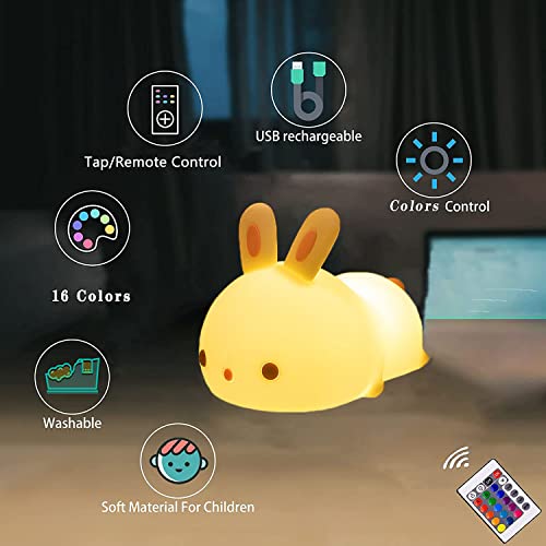 Veilleuse lapin rechargeable USB YOTOZU avec télécommande 16 couleurs pour bébé