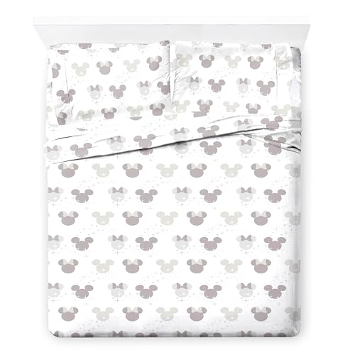 Image of Disney Mickey and Minnie Mouse Queen Comforter Set 7 Piece Bedding, Grey | Bed in a Bag, Comforter Sheets Shams Pillowcases, Official Product, Soft Microfiber, Machine Washable, Kids Gift