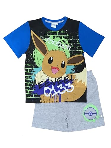 Pijama corto Pokemon para niños o niñas con Eevee o Scorbunny, juego de 2 piezas compuesto por camiseta y parte inferior de manga corta, edad de 3 a 12 años, Eevee, 11-12 años