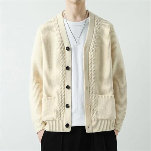 Men Solid V-Neck Sweater Outerwear Button Down Long Sleeve Slim Fit Knitted Cardigan3
