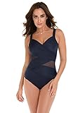 Miraclesuit Women's Swimwear DD-Cup Network Madero Tummy Control Underwire Bra Mesh Inset One Piece Swimsuit, Midnight, 12DD