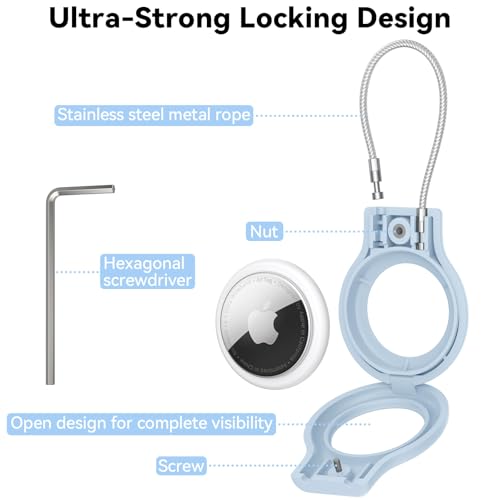 Image of Meliya at Holder for Apple at Secure Holder with Wire Cable, 4 Pack Air Tag Lock Case Keychain Key Ring Key Chain Luggage Tag for Keys, Luggage & More - Light Blue