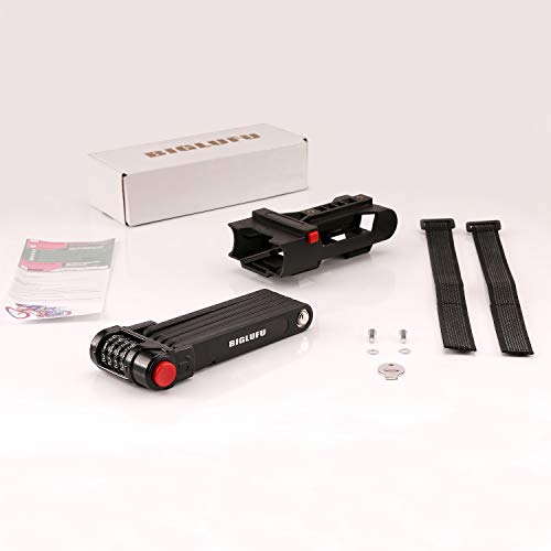Biglufu Folding Bike Lock, Heavy Duty Alloy Steel Structure Foldable Chain Bicycle Locks With 4 Digits Combinations, Mounting Brackets And 2Pc Straps, 86Cm/34" Long Unfolding, 2.64Lbs Weight. #TOP6
