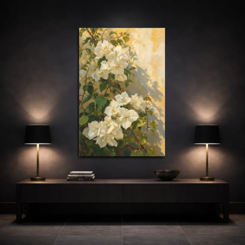 Tableau bougainvillier blanc de style impressionniste pour déco murale
